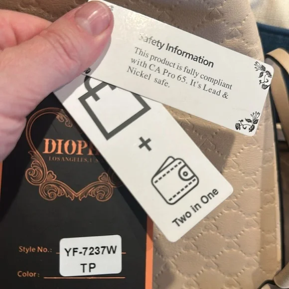 NWT Diophy Handbag Shoulder Bag Purse Cream Green Red Silver Stripes Vegan Tote - Picture 7 of 8